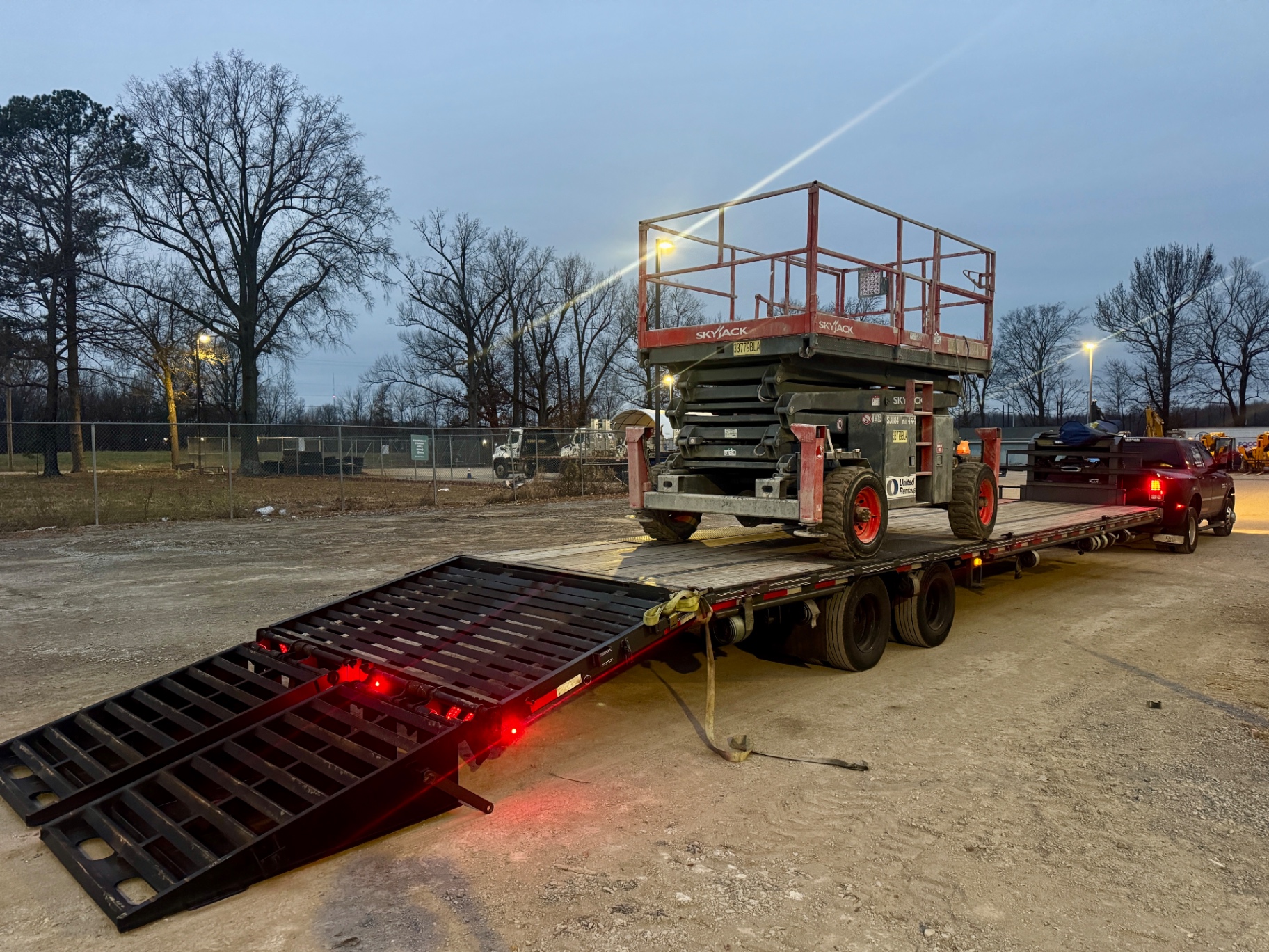 Flatbed loaded with steel beams, industrial freight haul